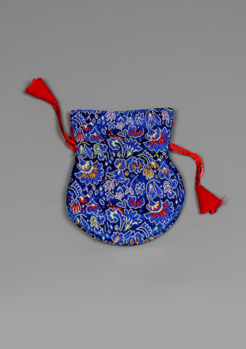 Silk Brocade Colorful Flower Design Drawstring Mala Pouch