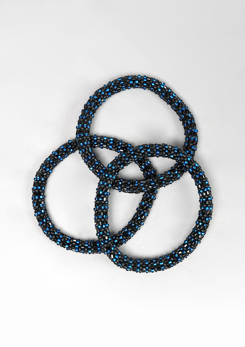 Black and Blue Nepalese Roll Bead Bracelet