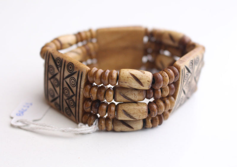 Om, Endless Knot and 8 Auspicious Symbol Carved Yak Bone Adjustable Bracelet