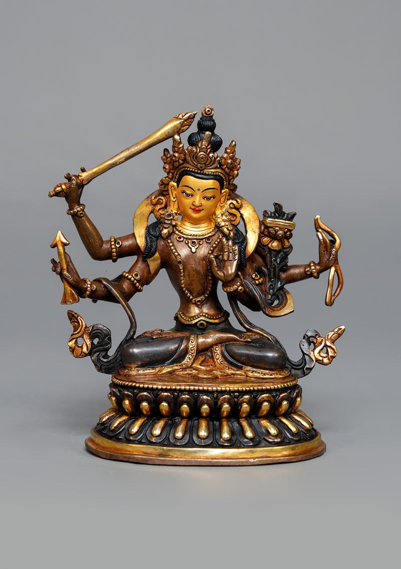 Partly Gold Plated Maha Manjushree Statue 6.25" H