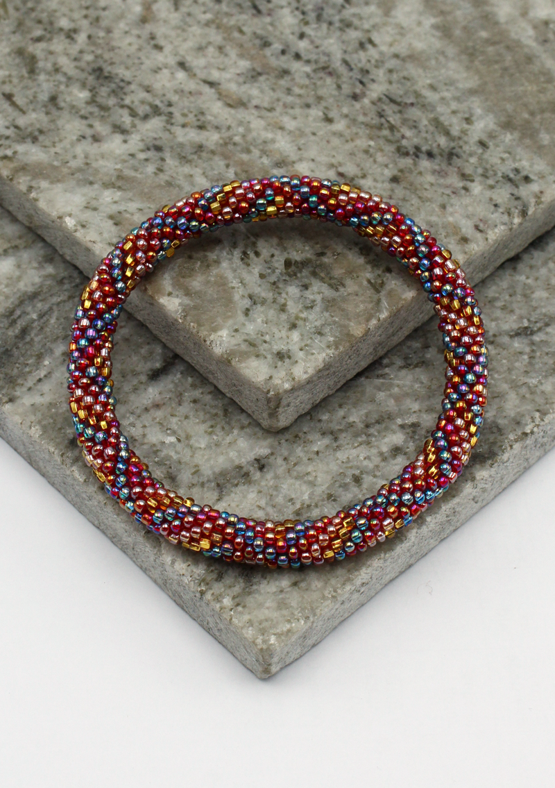Maroon Blue Roll on Beads Bracelet