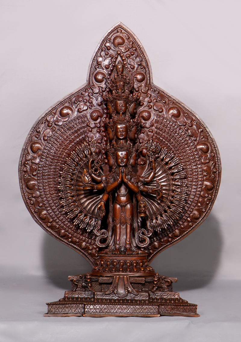 Thousand- Armed  Avalokiteshvara Copper Oxyidzed  Statue 17"H