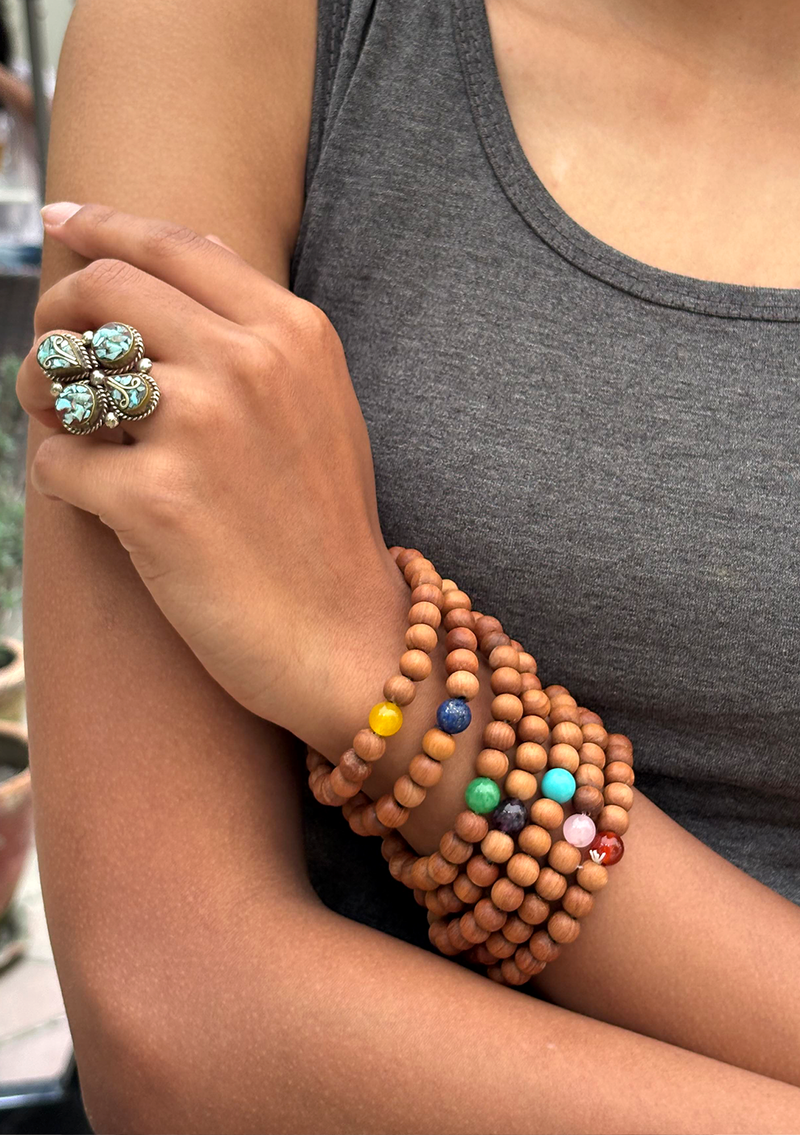 Seven Chakra Sandalwood Wrist Mala