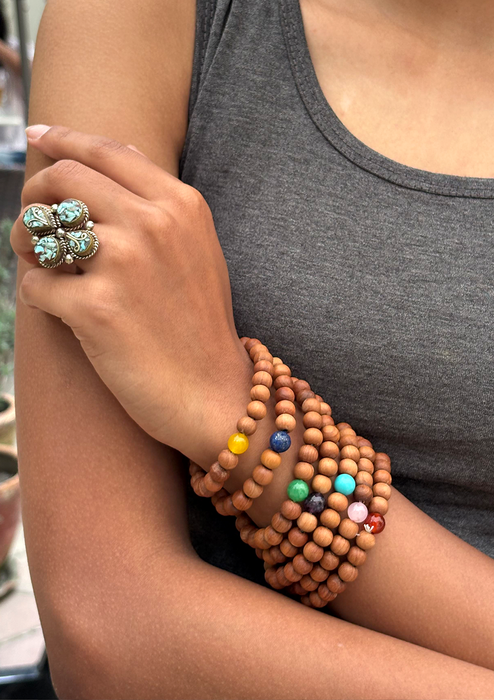 Seven Chakra Sandalwood Wrist Mala