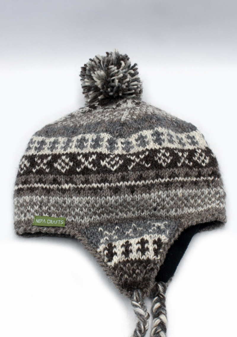 Natural Light Color Hand Knitted  Winter Sherpa Cap