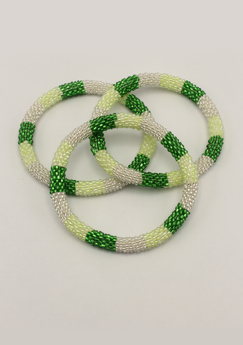 Bright Green stripes Roll Beads Bracelet
