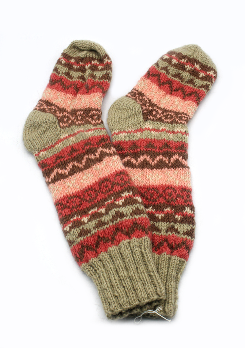 Red Gray Multicolor Woolen Knee High Socks