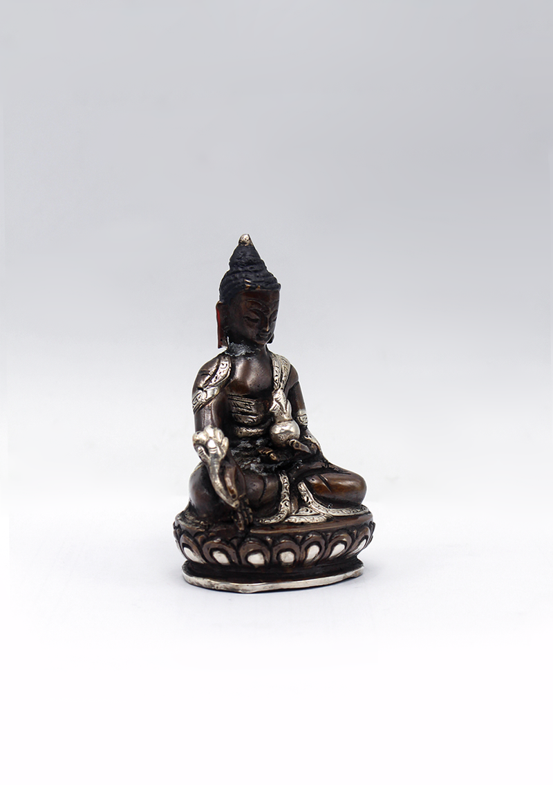 Copper Silverplated  Medicine Buddha Statue 3"H