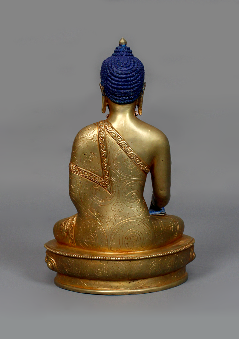 Lapis Lazuli Gold Plated Shakyamuni Buddha Statue 9"H