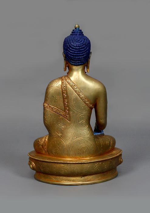 Lapis Lazuli Gold Plated Shakyamuni Buddha Statue 9"H