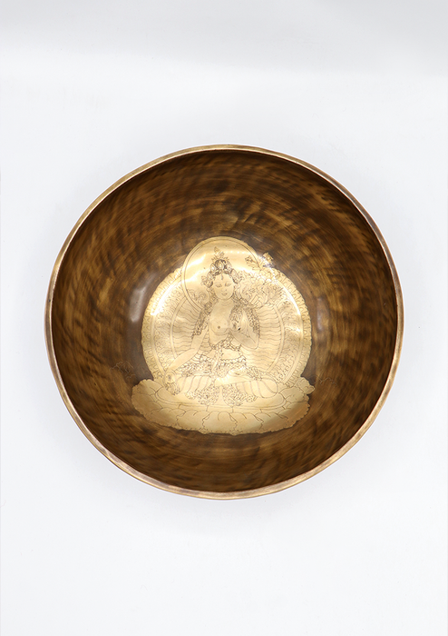 Green Tara Carved Tibetan Handmade Full Moon Meditation Singing Bowl