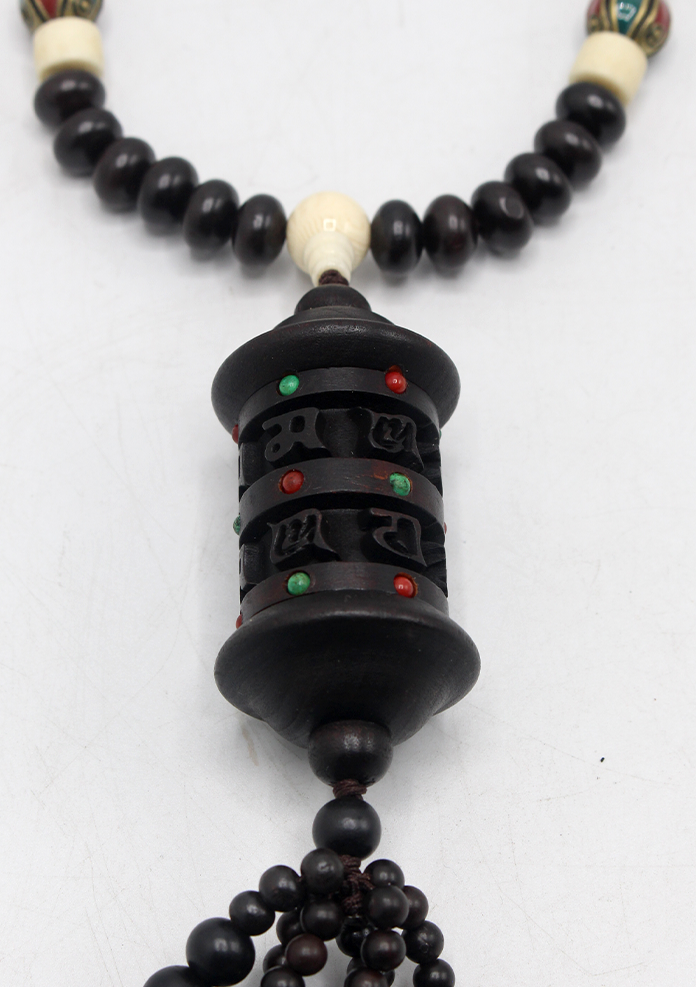 Tibetan Prayer Wheel Carved Wooden Car Hanging Amulet