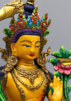 Hand Painted Gold Plated Manjushree Statue 9"H by Archana Shakya
