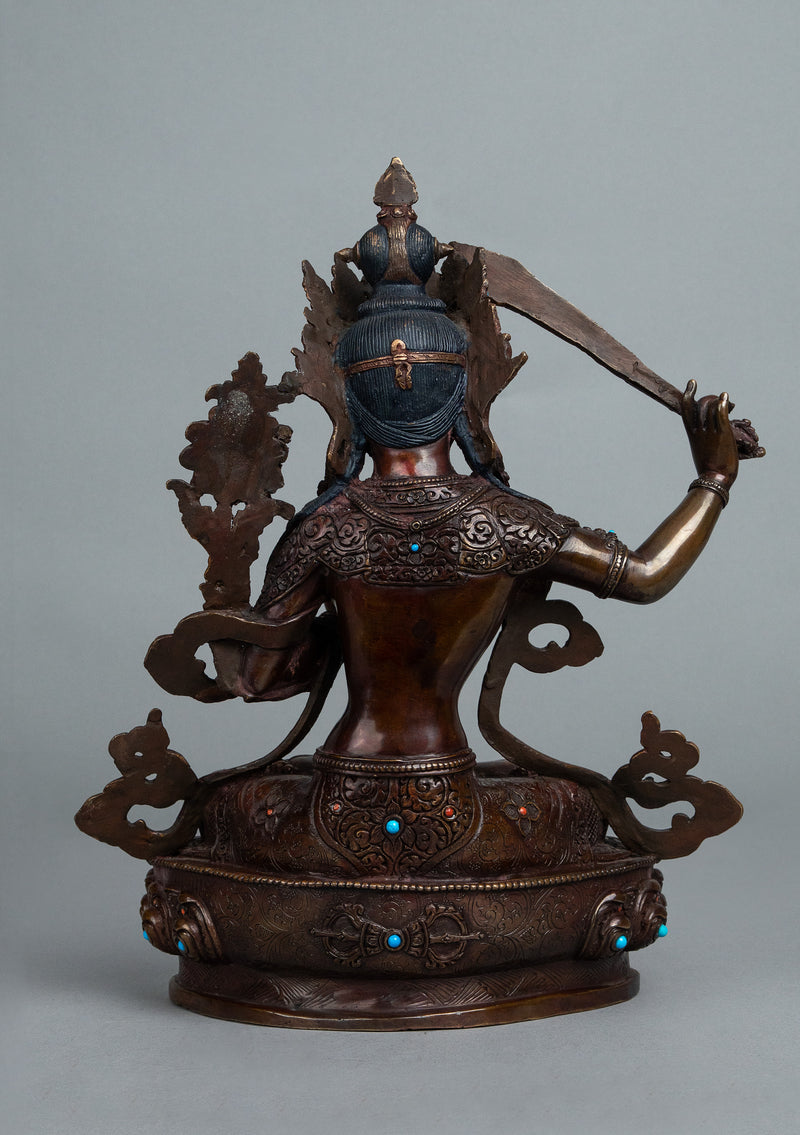 Oxidized Copper Manjushree Statue 13"H