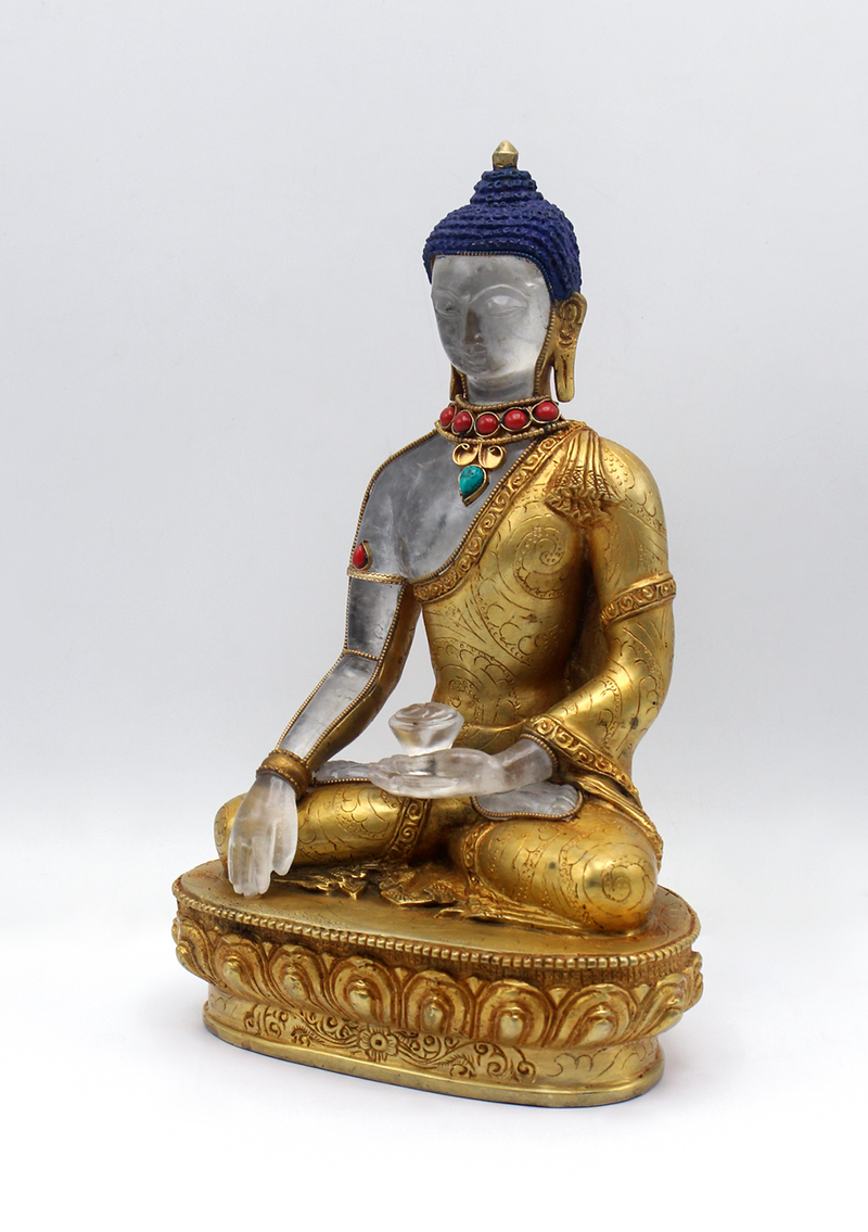 Gold Plated Crystal Shakyamuni Buddha Statue 9"H