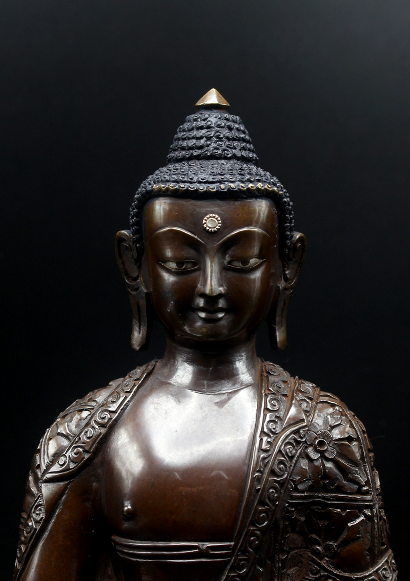 Copper Amitabha Buddha Statue 9"H