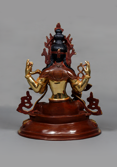 Partly Gold Plated Copper Saraswoti Statue 9.2" H