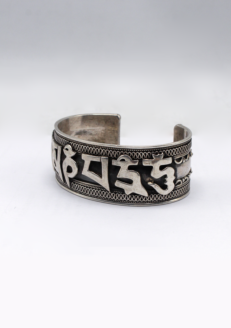 Om Mani Padme Hum Silver Large Wrist Bracelet