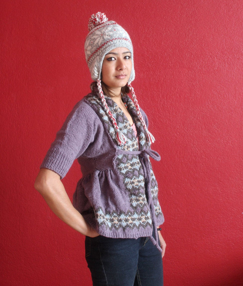 HandKnitted  Snow Flake Sherpa Woolen Cap