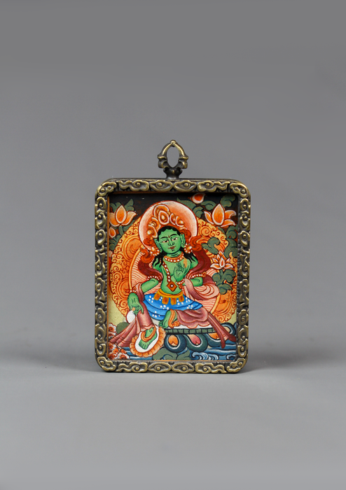 Hand Painted Mini Green Tara Amulet Pendant