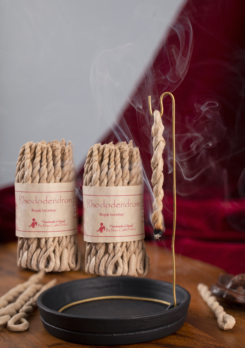 Two Bundle Rhododendron Rope Incense with Ceramic Rope Incense Burner