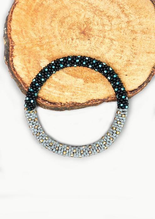 Half & Half Black and Grey Nepalese Roll Bead Bracelet