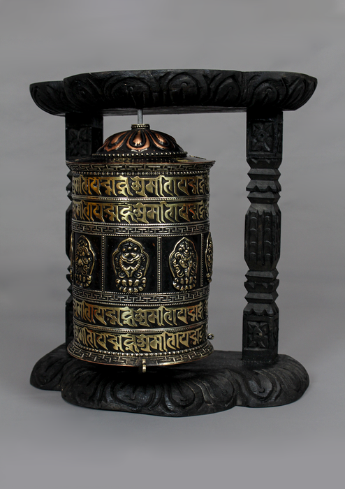 Wall Hanging Single Prayer Wheel With Mantra Carvings