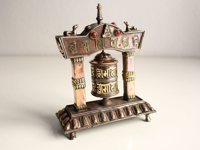 Om Mani Tibetan Prayer Wheel in a Potala Metal Frame