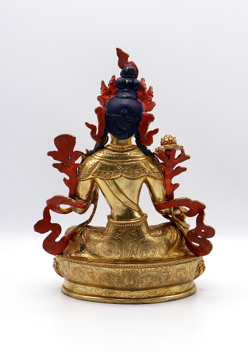 Full Gold Plated Copper Filigree Green Tara Statue 9"H