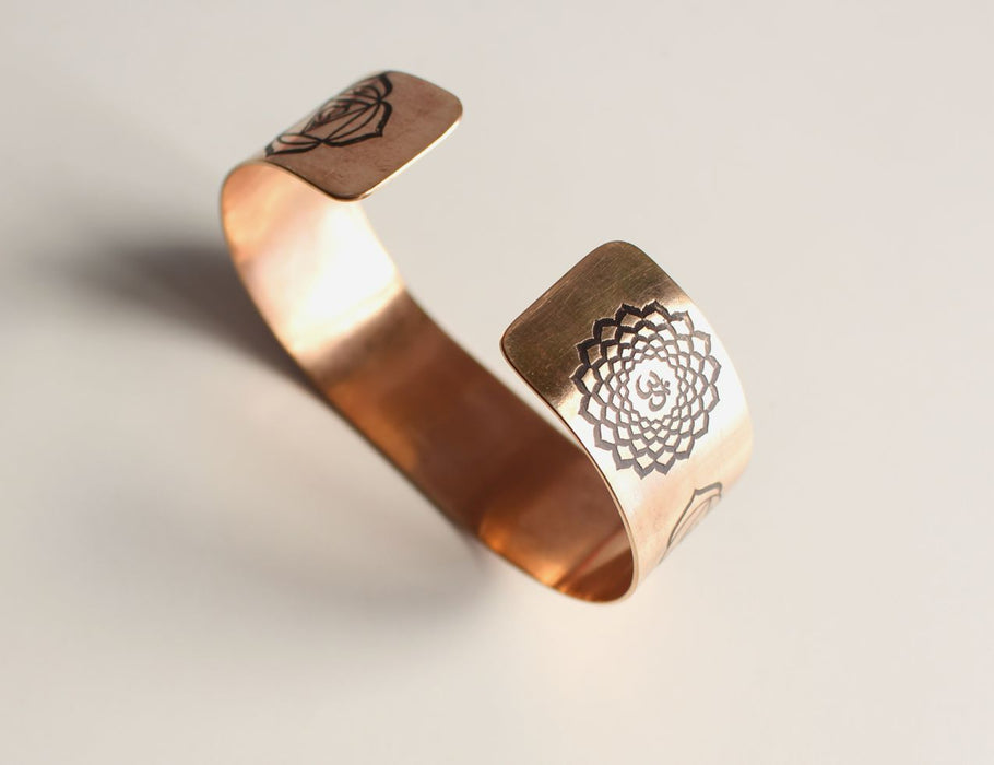 Seven Chakra Carved Healing Copper Cuff Bangle