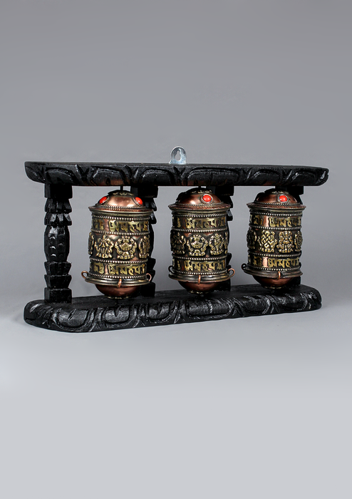 8 Auspicious Symbol 3-in-1 Prayer Wheel Wooden Frame Hanging