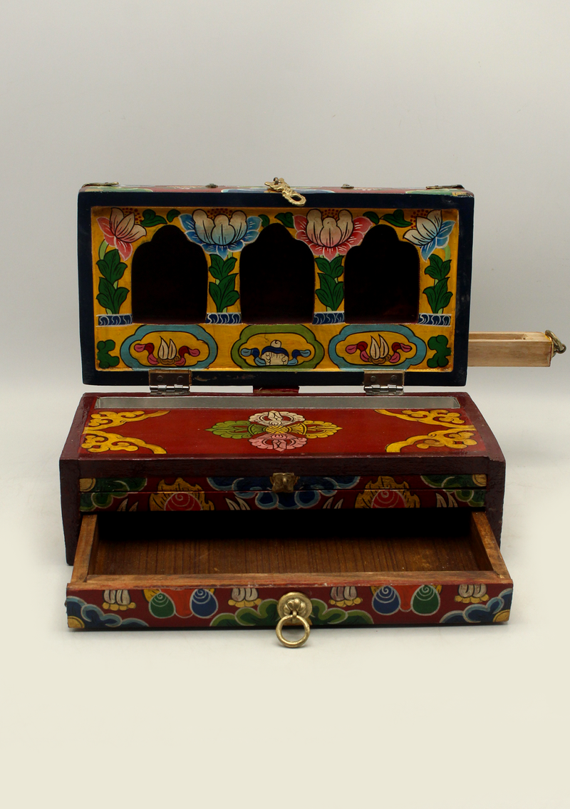 Handcrafted Wooden Buddhist Ritual Tibetan Altar Portable Shrine Box