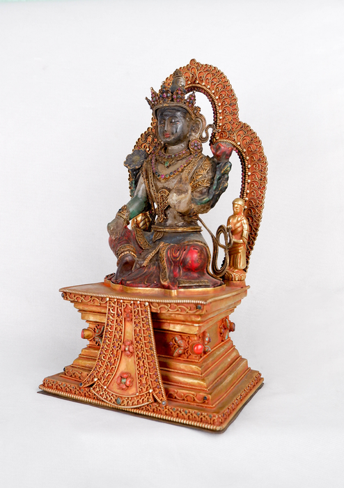 Crystal Green Tara Statue seated on the Double Lotus Throne