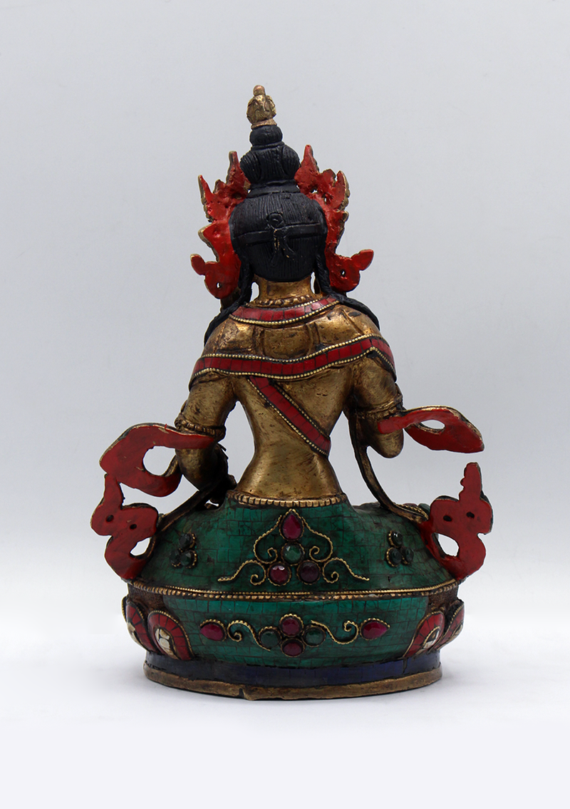 Stone Inlaid Copper Vajrasattva Statue 8.5"H