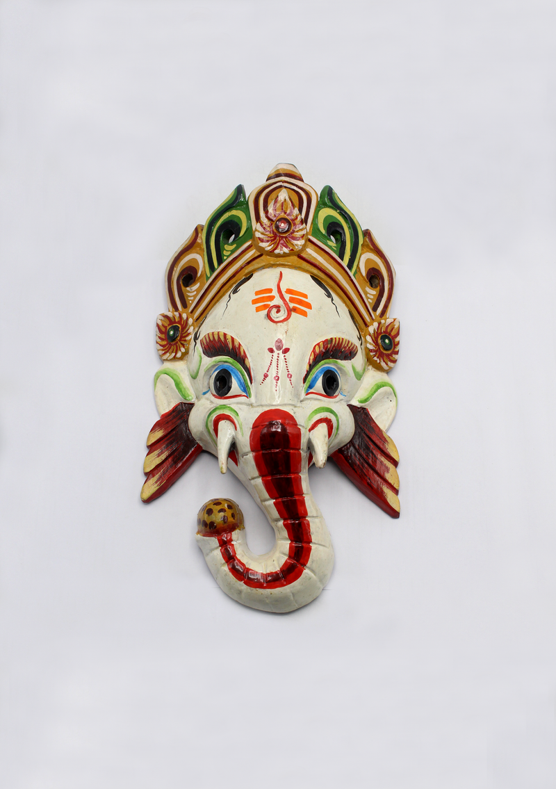 Hand Painted Little Ganesh Wall Hanging Mask - White