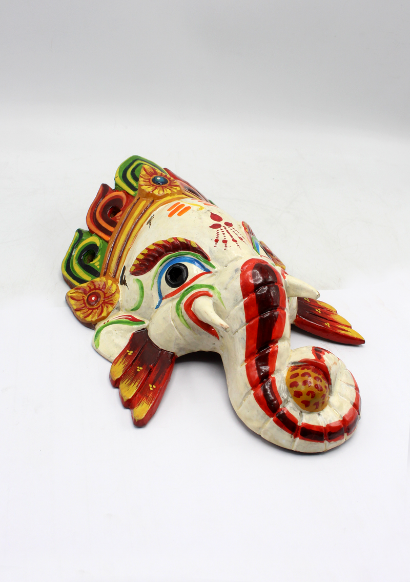 Hand Painted Little Ganesh Wall Hanging Mask - White