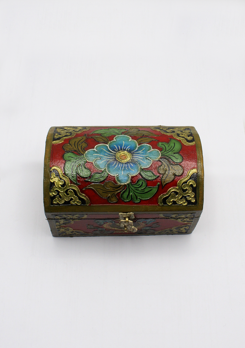 Handpainted Tibetan Wooden Optical Boxes with Flower - Medium