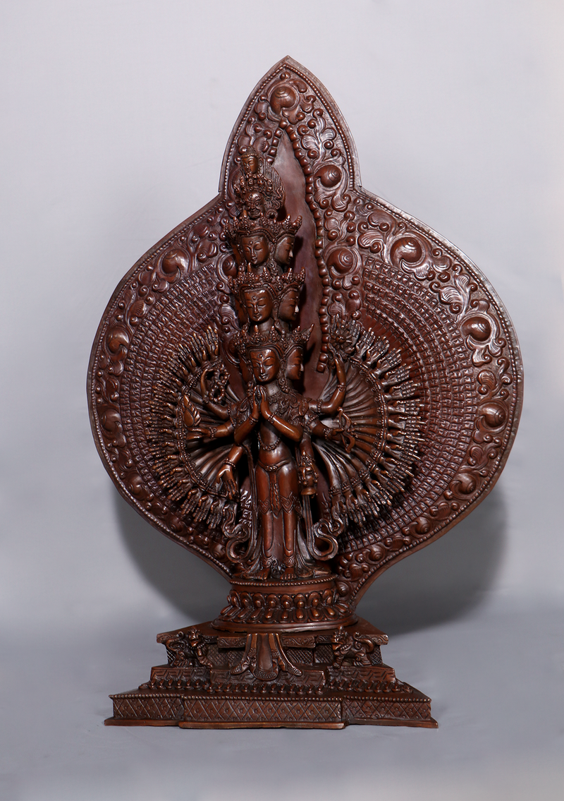Thousand- Armed  Avalokiteshvara Copper Oxyidzed  Statue 17"H