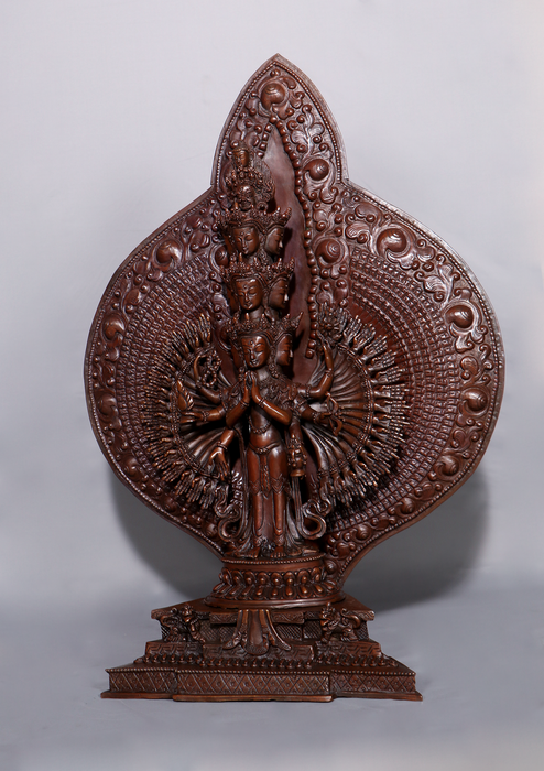 Thousand- Armed  Avalokiteshvara Copper Oxyidzed  Statue 17"H