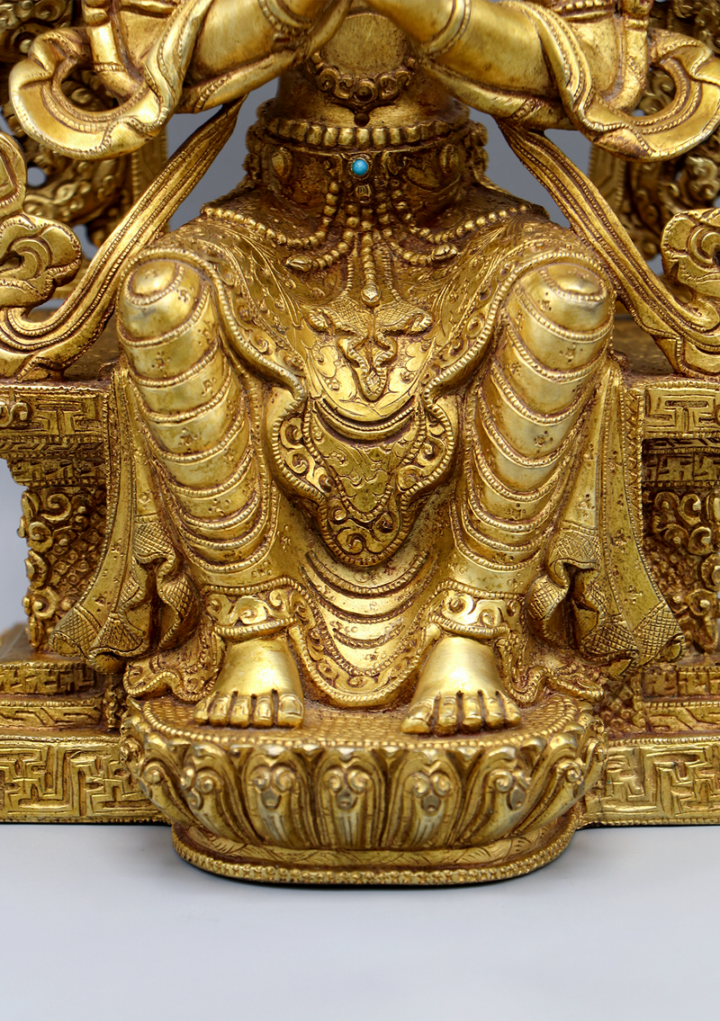 Maitreya Buddha 24 K Gold Copper Statue 13.5" H