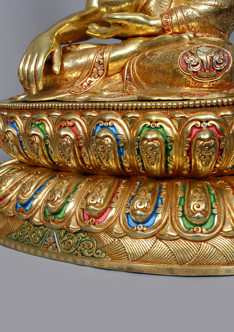 8 Auspicious Symbol Engraved Masterpiece 24K Shakyamuni Buddha Statue 1.7 feet high