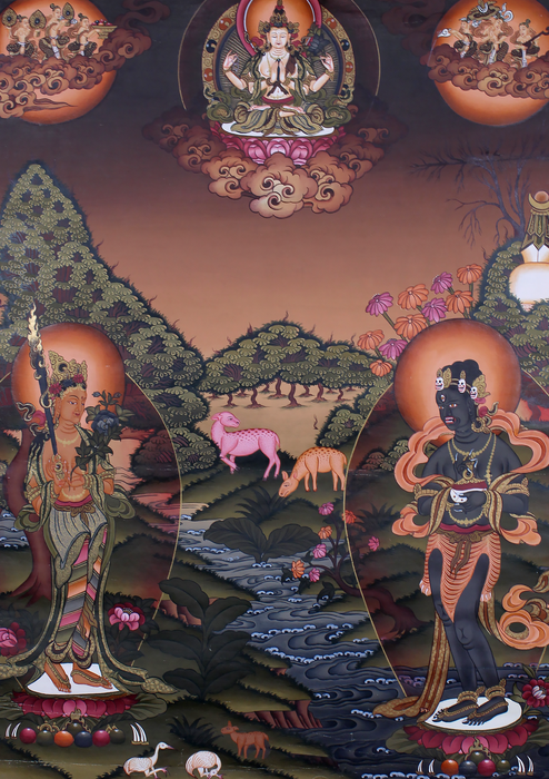 Rig Sung Gompo Brocade Thangka Painting