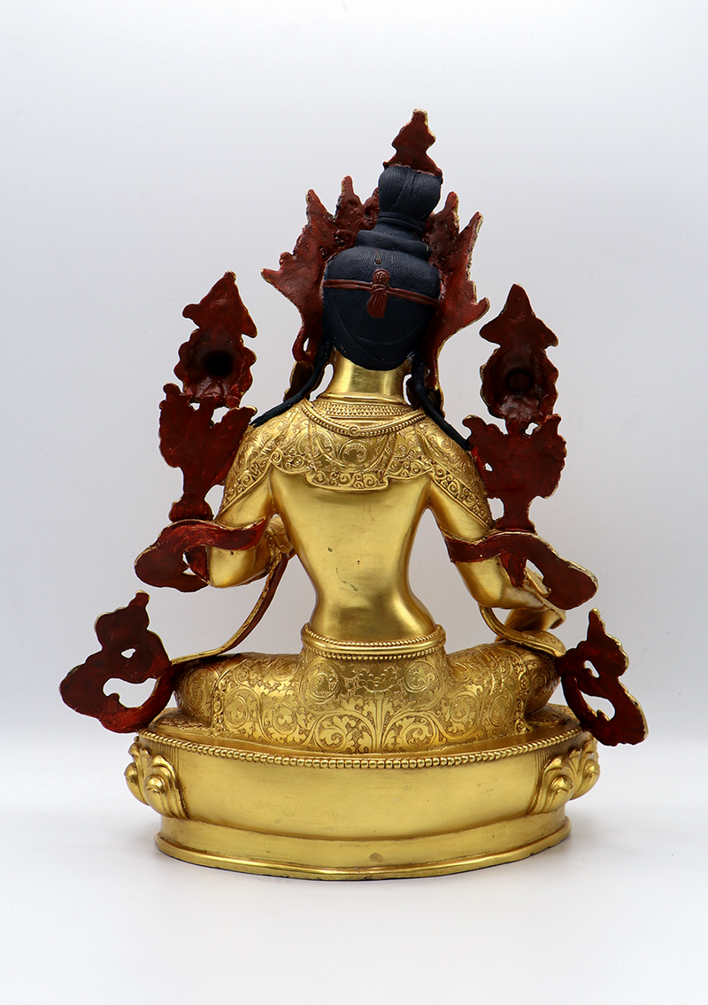 Green Tara Jetsun Dölma Gold Plated Copper Statue 13" H