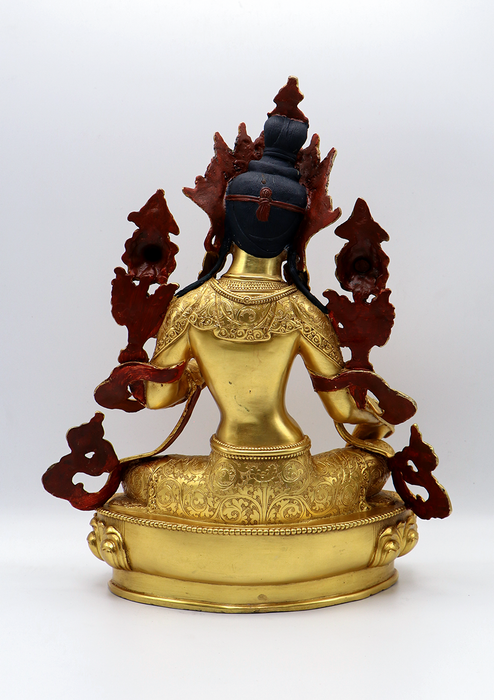 Green Tara Jetsun Dölma Gold Plated Copper Statue 13" H