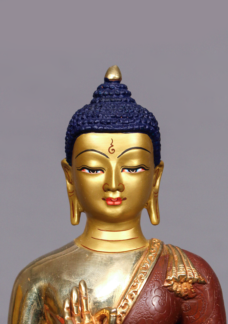 Partly Gold Plated Amoghasiddhi Buddha Statue 9.5" H