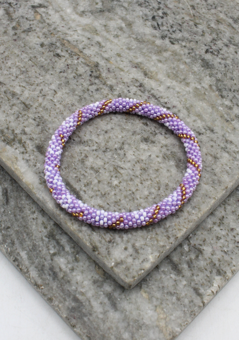 Light Purple Gold   Nepalese Roll on Beads Bracelet