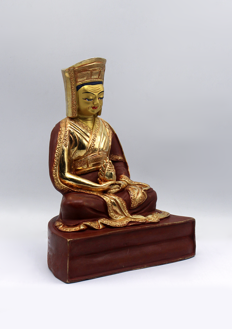 Partly Gold Plated Gampopa Statue 8"H