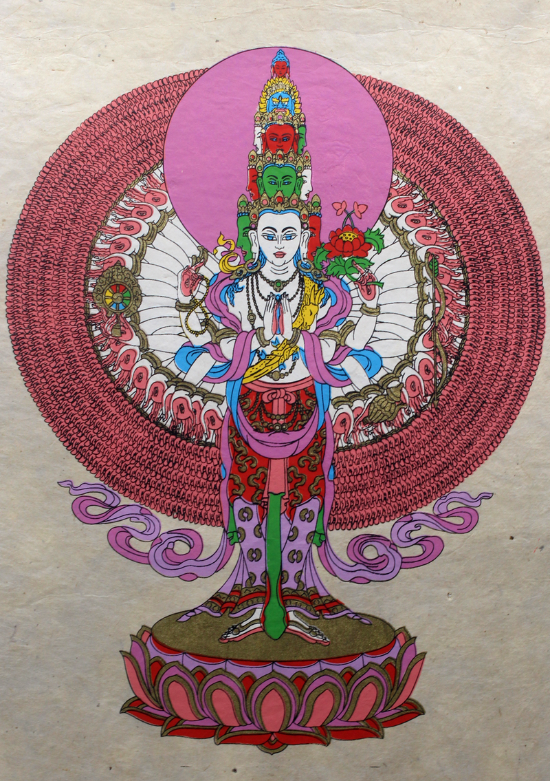 Thousand Armed Avalokiteshvara Printed Lokta PaperWall Hanging