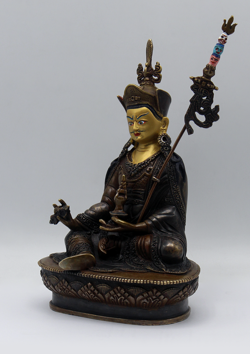 Gold Face Painted Copper Guru Padmasambhava Statue 8.5"H