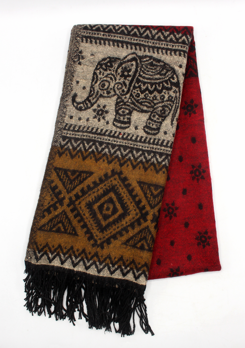 Hand loomed Elephant Maroon Woolen Shawl- Krishma